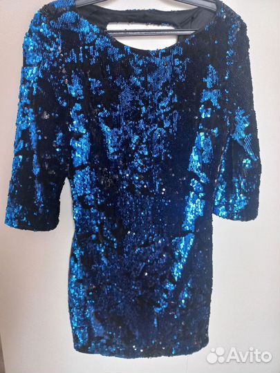 Платье 42 44 размер с пайетками синие