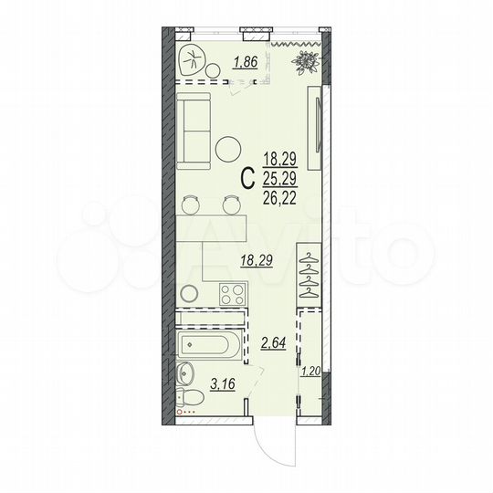 Квартира-студия, 26,2 м², 13/17 эт.
