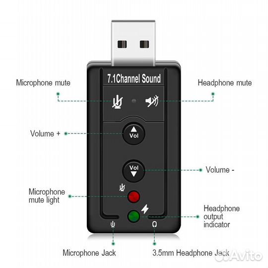 Usb аудио адаптер 7,1 USB звуковая карта