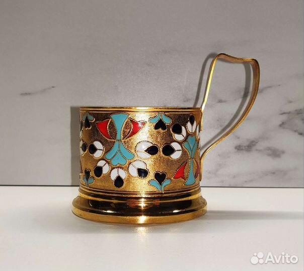 Подстаканник латунь, эмаль люм СССР (экспортный)