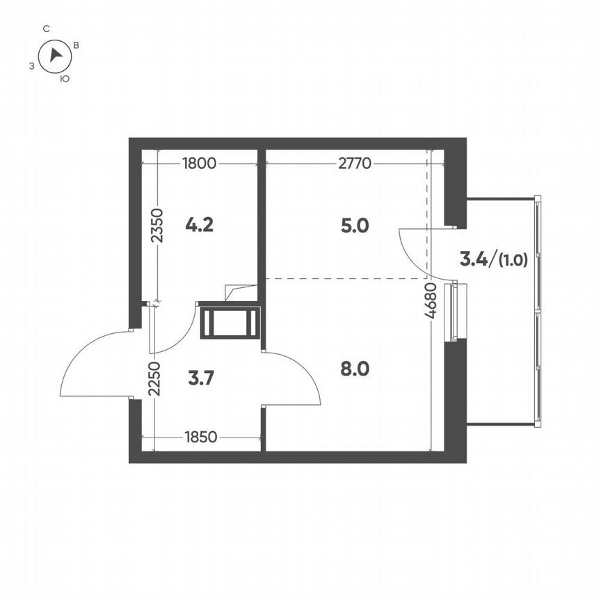 Квартира-студия, 21,9 м², 5/12 эт.