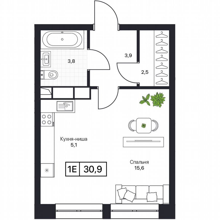 1-к. квартира, 30,9 м², 3/17 эт.