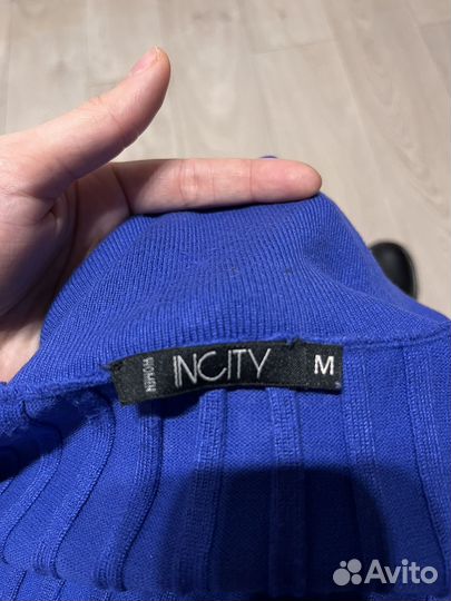 Платье трикотажное синее миди