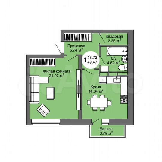 1-к. квартира, 49,5 м², 13/17 эт.