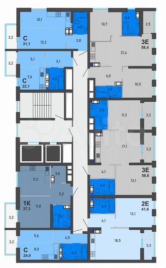 2-к. квартира, 41,8 м², 11/16 эт.