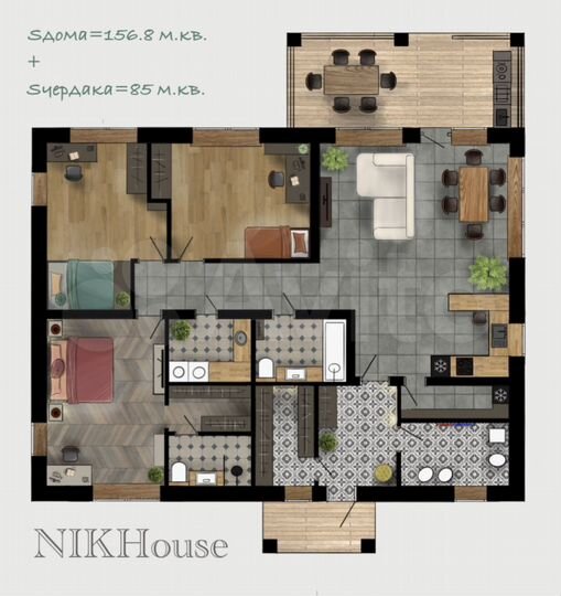 Дом 157 м² на участке 12 сот.