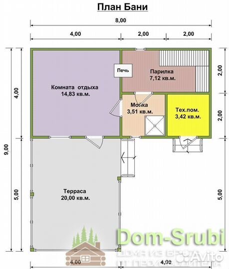 Болохово-Хорошая надёжная Баня из бруса Б-41 (8х9)