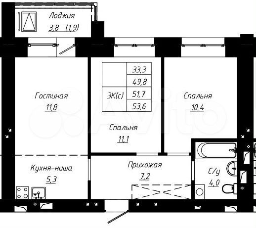3-к. квартира, 53,6 м², 5/16 эт.