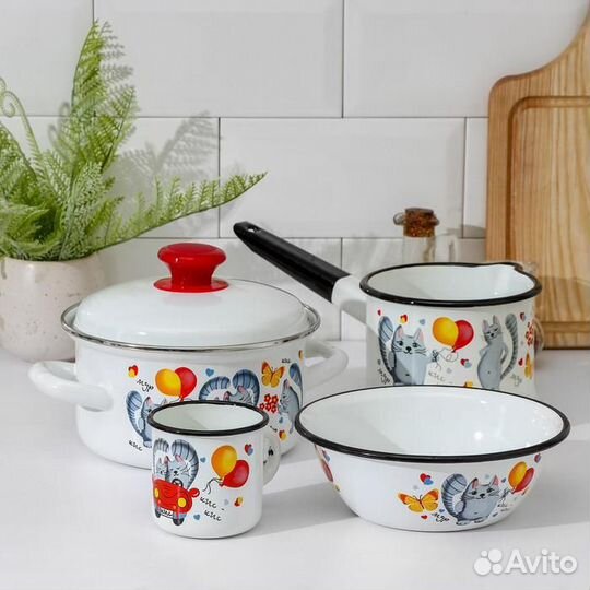 Набор посуды «Кис-Кис», 4 предмета: кастрюля 1,5 л