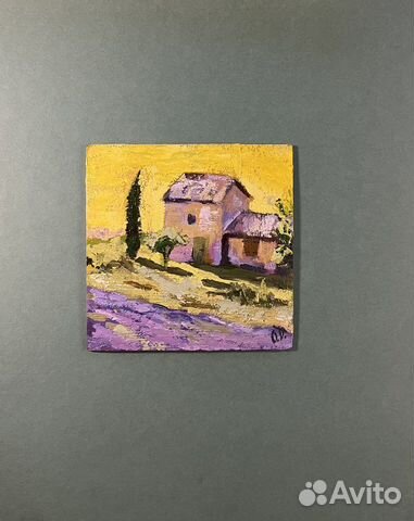 Картина маслом пейзаж в теплых тонах лаванда