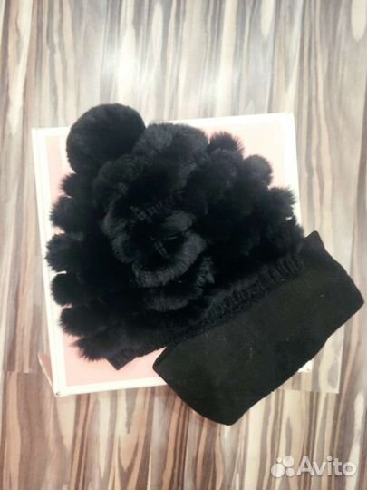 Шапка натуральный мех кролик вязанный