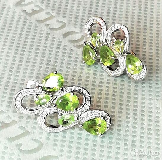 Серьги серебро перидот С159