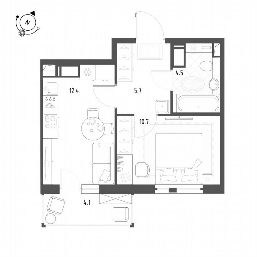 1-к. квартира, 34,5 м², 4/12 эт.