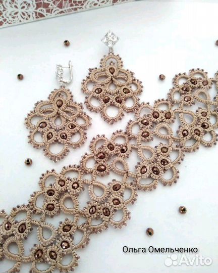 Кружевные серьги и чокер ручной работы