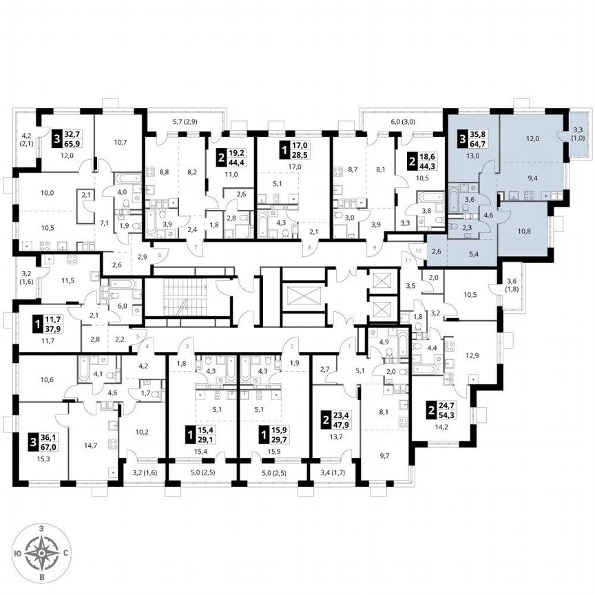 3-к. квартира, 64,7 м², 18/25 эт.