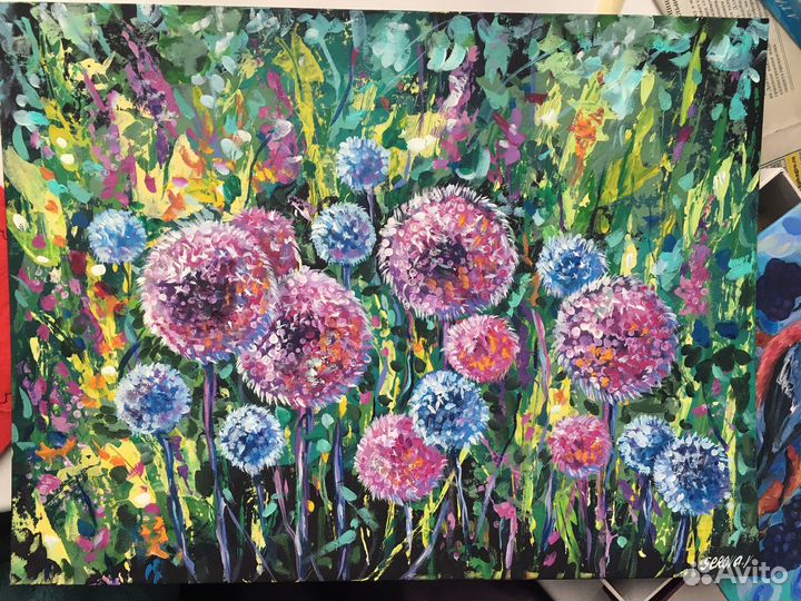 Картина с одуванчиками