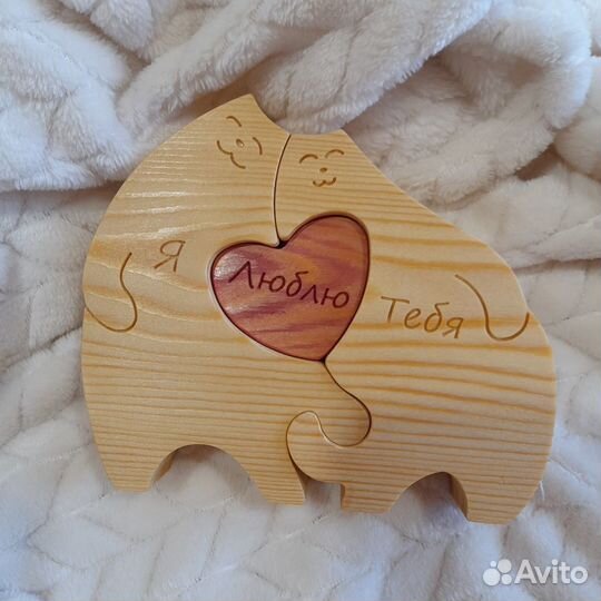 Деревянный Пазл Котики и Мишки признание в любви