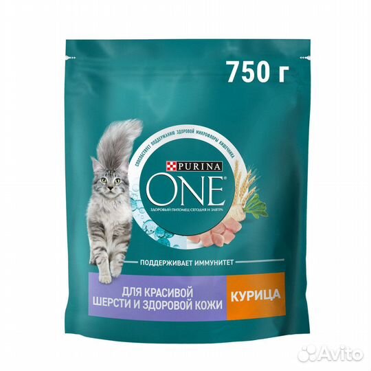 Корм purina ONE для взрослых кошек для красивой ше