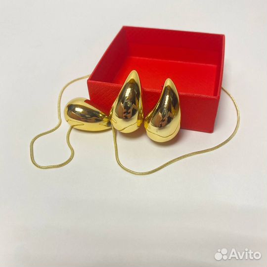 Серьги и кулон капли новые бижутерия