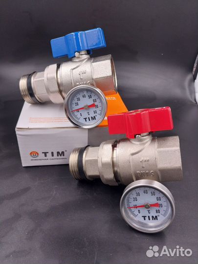Кран шаровой коллекторный с американкой с термомет