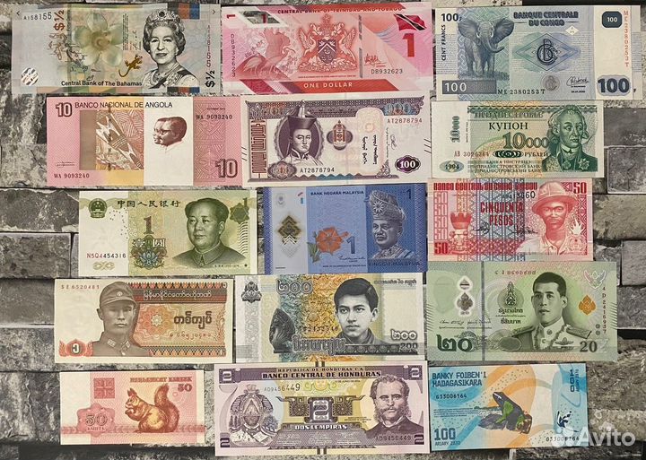 Набор банкнот мира 16шт. полимерные + бумага