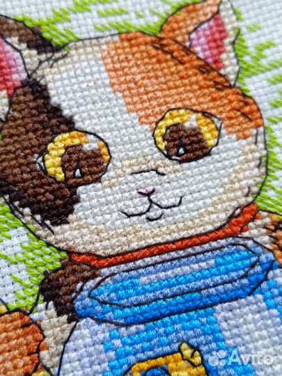 Картина ручной работы. Вышивка крестиком. Кот