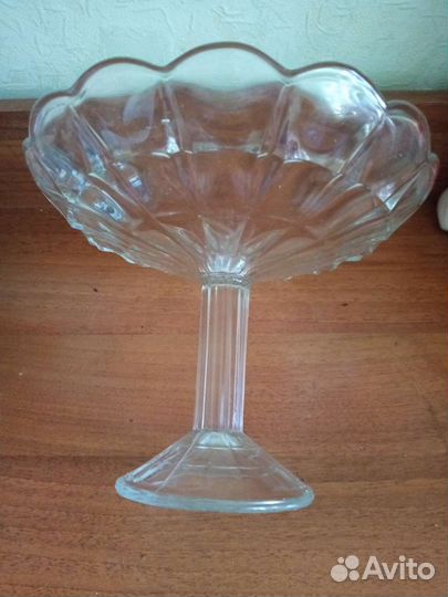 Ваза для фруктов на ножке СССР, стекло