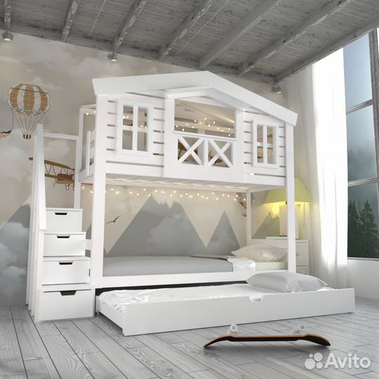 Кровать трехъярусная домик Sonya-2-G2S-LKP сосна