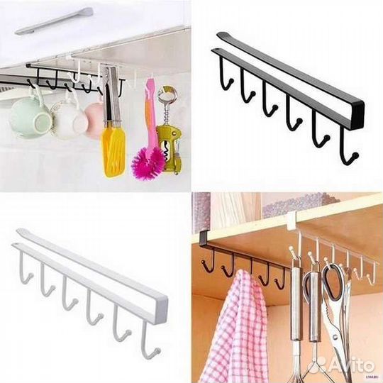 Металлический держатель на полку с 6-ю крючками