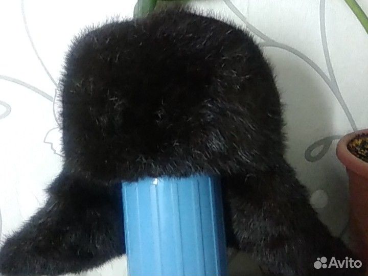 Норковая шапка-ушанка, чёрная 58 размер