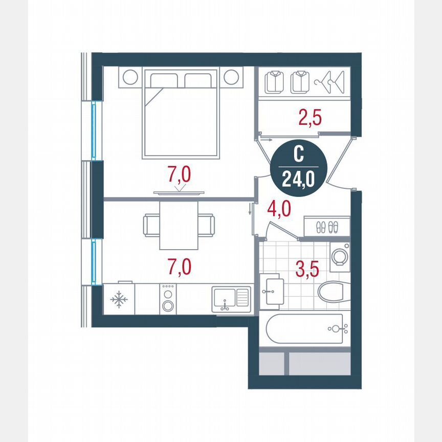 Квартира-студия, 24 м², 28/32 эт.
