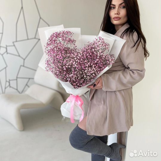 Букет сердце из гипсофил