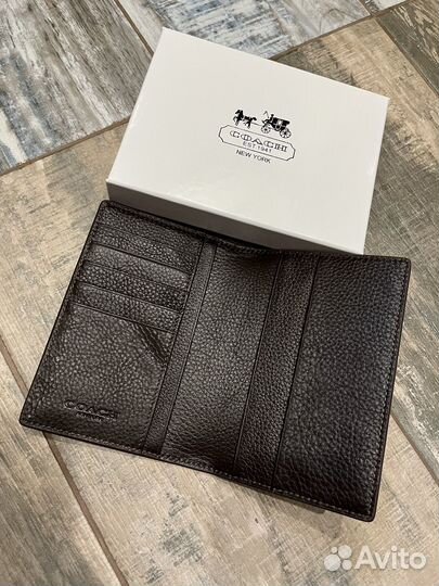 Обложка на паспорт Coach черная кожа и канва