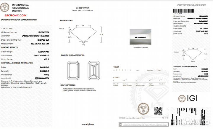 Синий CVD бриллиант 2.02 карат