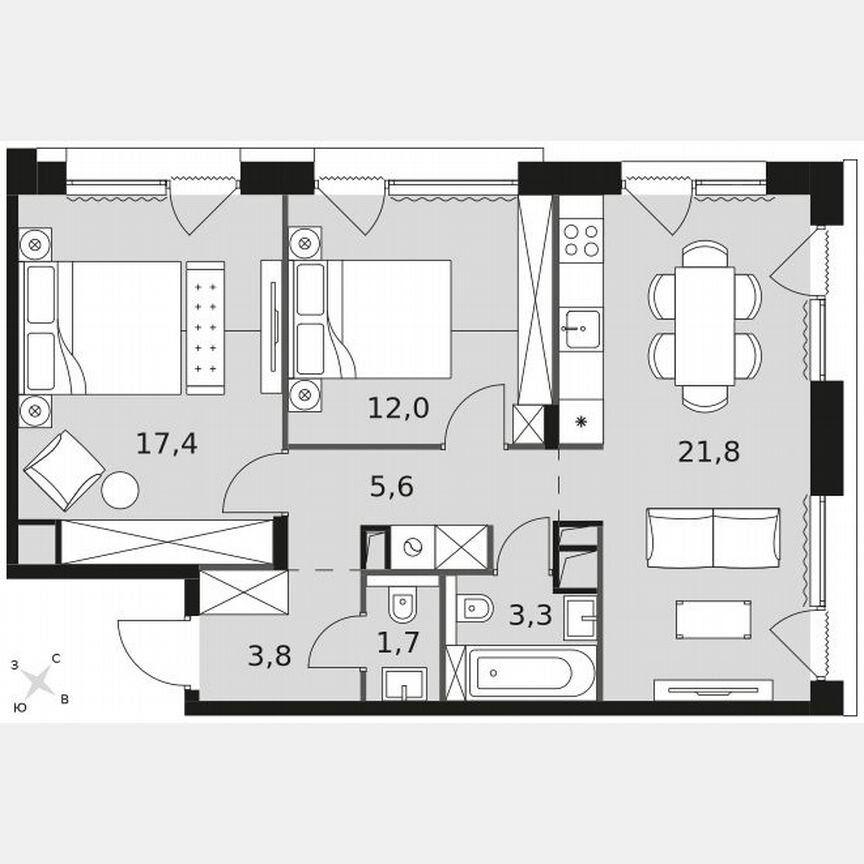 2-к. квартира, 65,6 м², 14/14 эт.