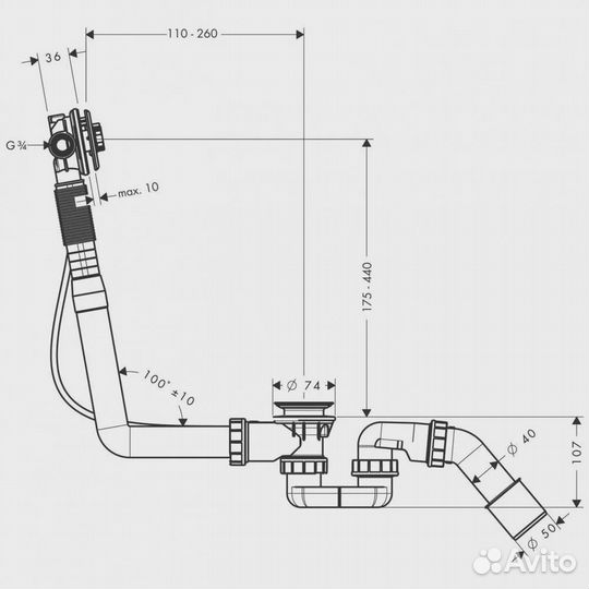 Скрытая часть излива hansgrohe Exafill S на ванну