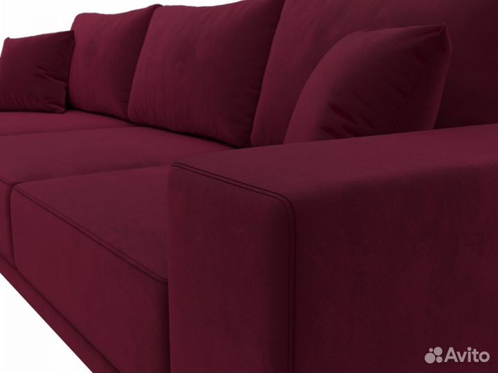 Диван угловой Льюес левый, микровельвет, бордовый