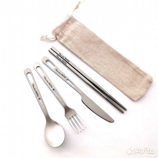 Туристический набор вилка, ножик, ложка из титана