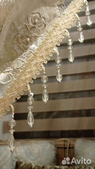 Ламбрекен.Тюль двойная стеклярус/бахрома