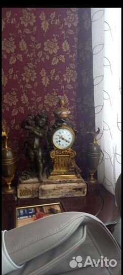 Старинные каминные часы бронза