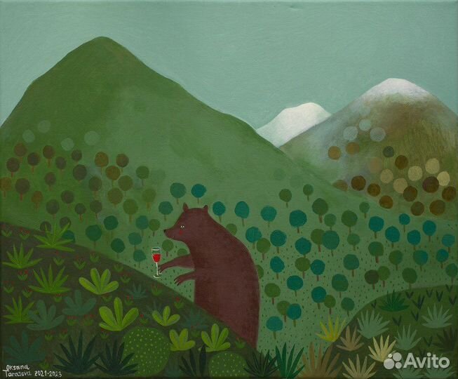 Картина с медведем и вином