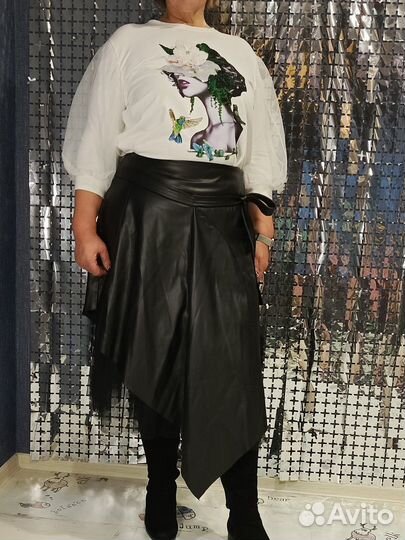 Юбкаиз экокожи с фатином