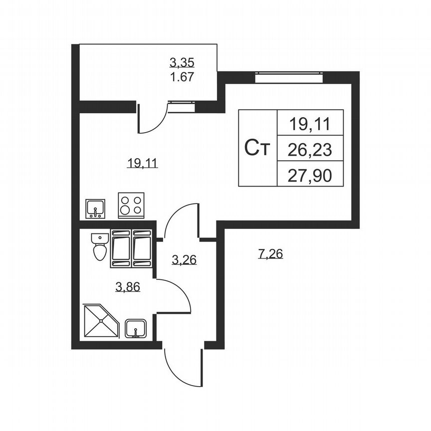Квартира-студия, 27,9 м², 17/19 эт.