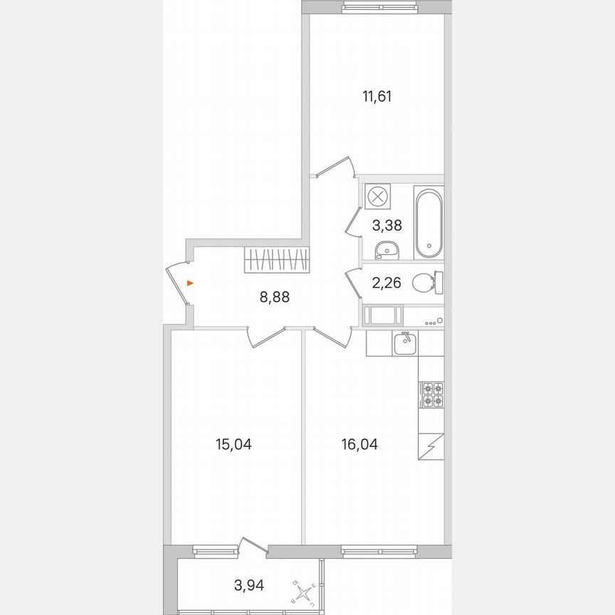 2-к. квартира, 59,2 м², 6/8 эт.