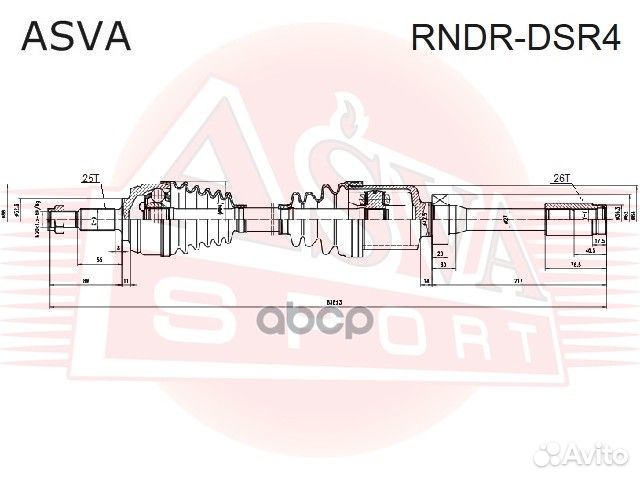 Приводной вал правый 26X952X25 rndr-DSR4 asva