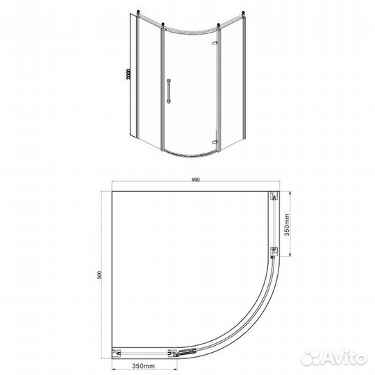 Душевое ограждение Azario ontario 900х900х2000 L б