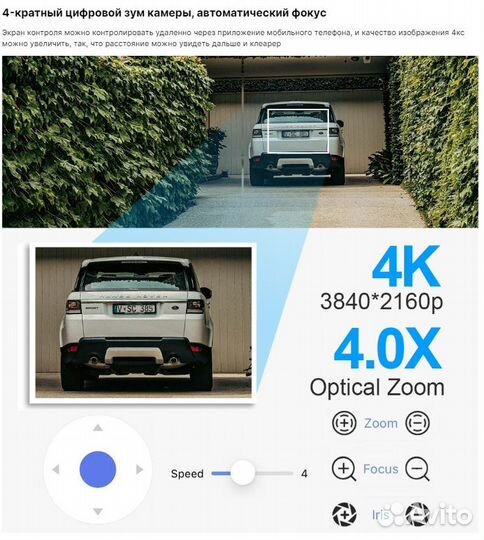 8MP 4K IP-камера с автофокусом 4х-зум, DC12v/ POE