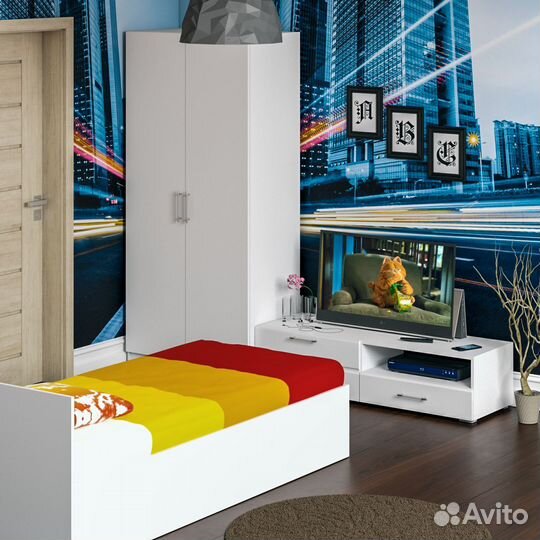 Спальня белая Стандарт № 3 Стандарт с кроватью 900, цвет белый, спальное место 900х2000 мм., без мат