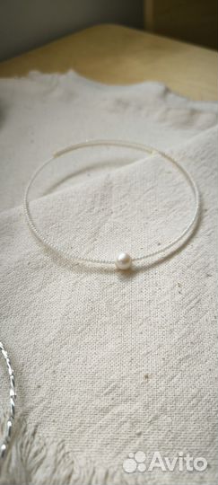 Чокер колье с натуральным жемчугом соло