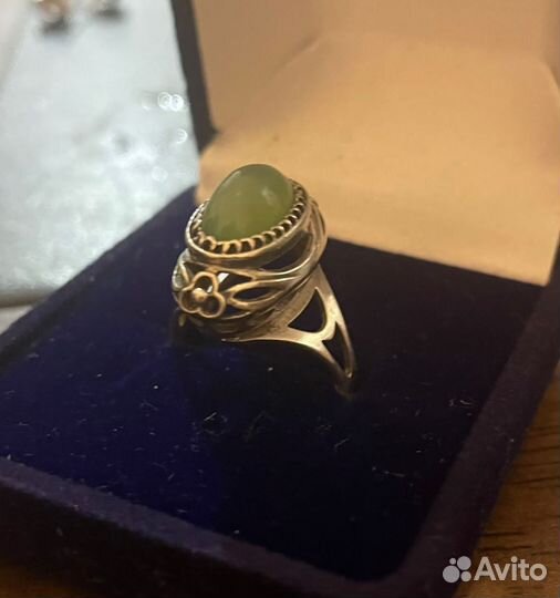Кольцо серебро 875 СССР хризопраз